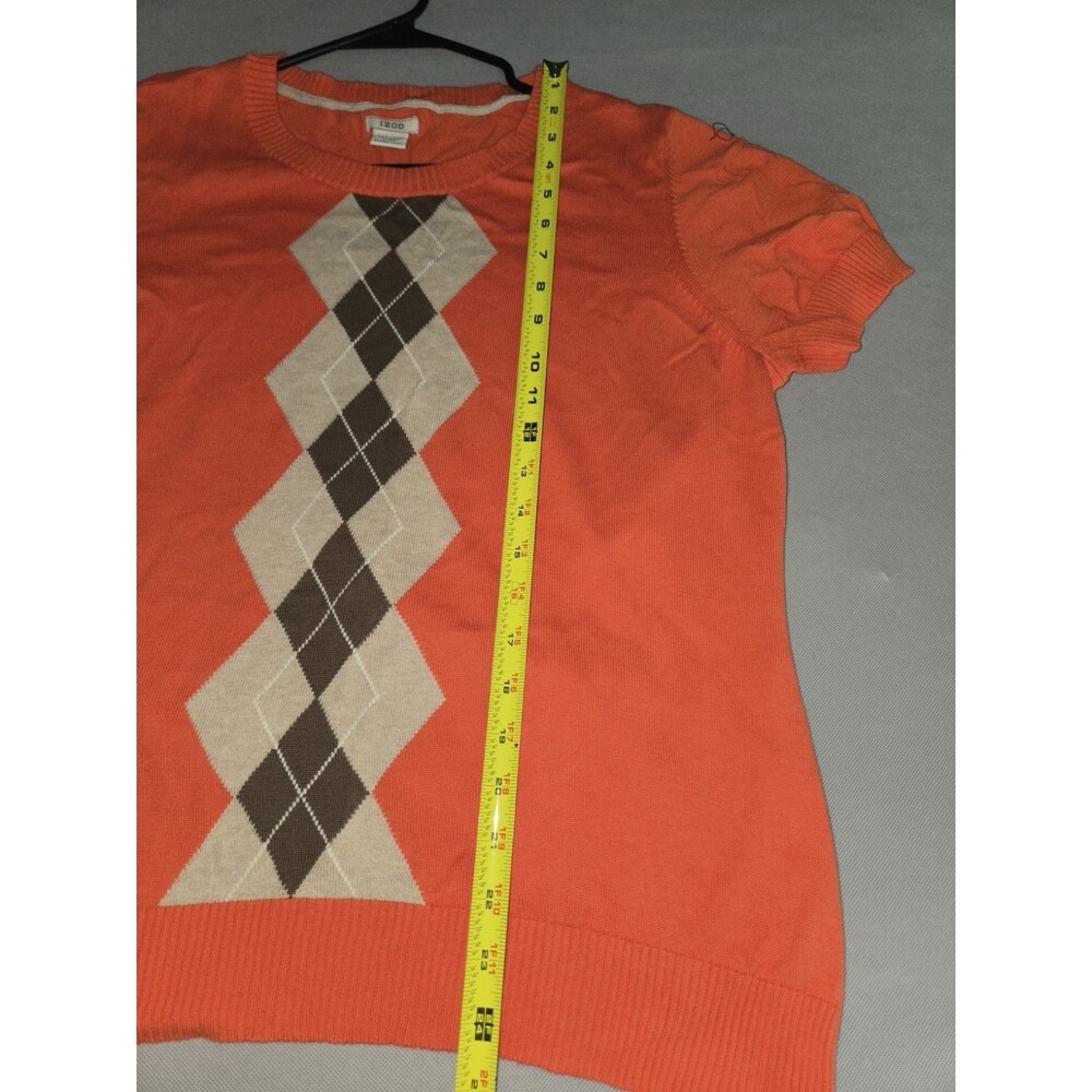 IZOD Women's Short Sleeve Argyle Knit Sweater Orange 100% Cotton Size XXL - Picture 5 of 8